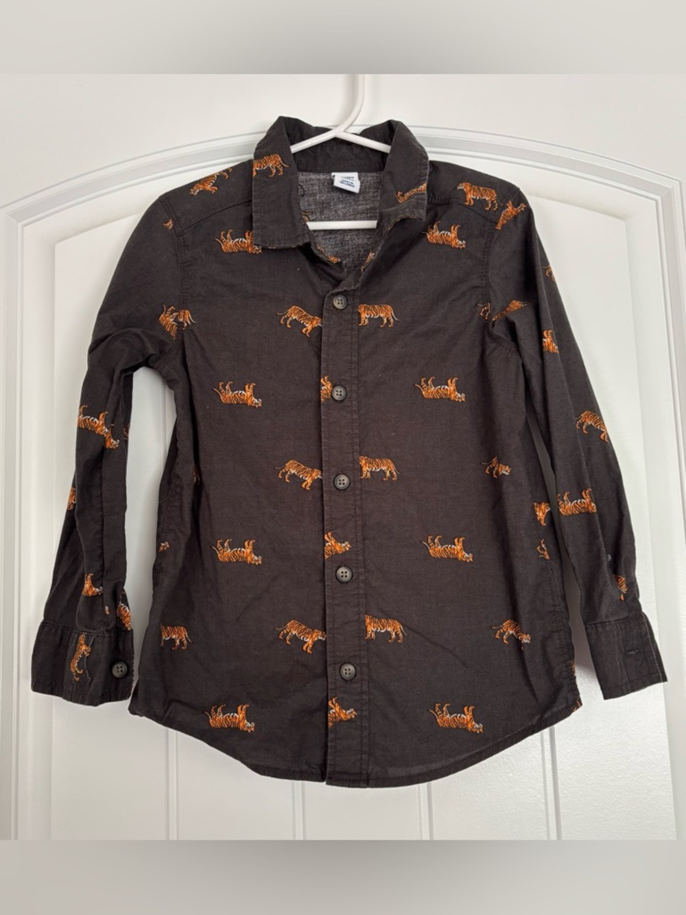 Old Navy Boys Brown Button-Up Shirt with Orange Tiger Print Size 5T
